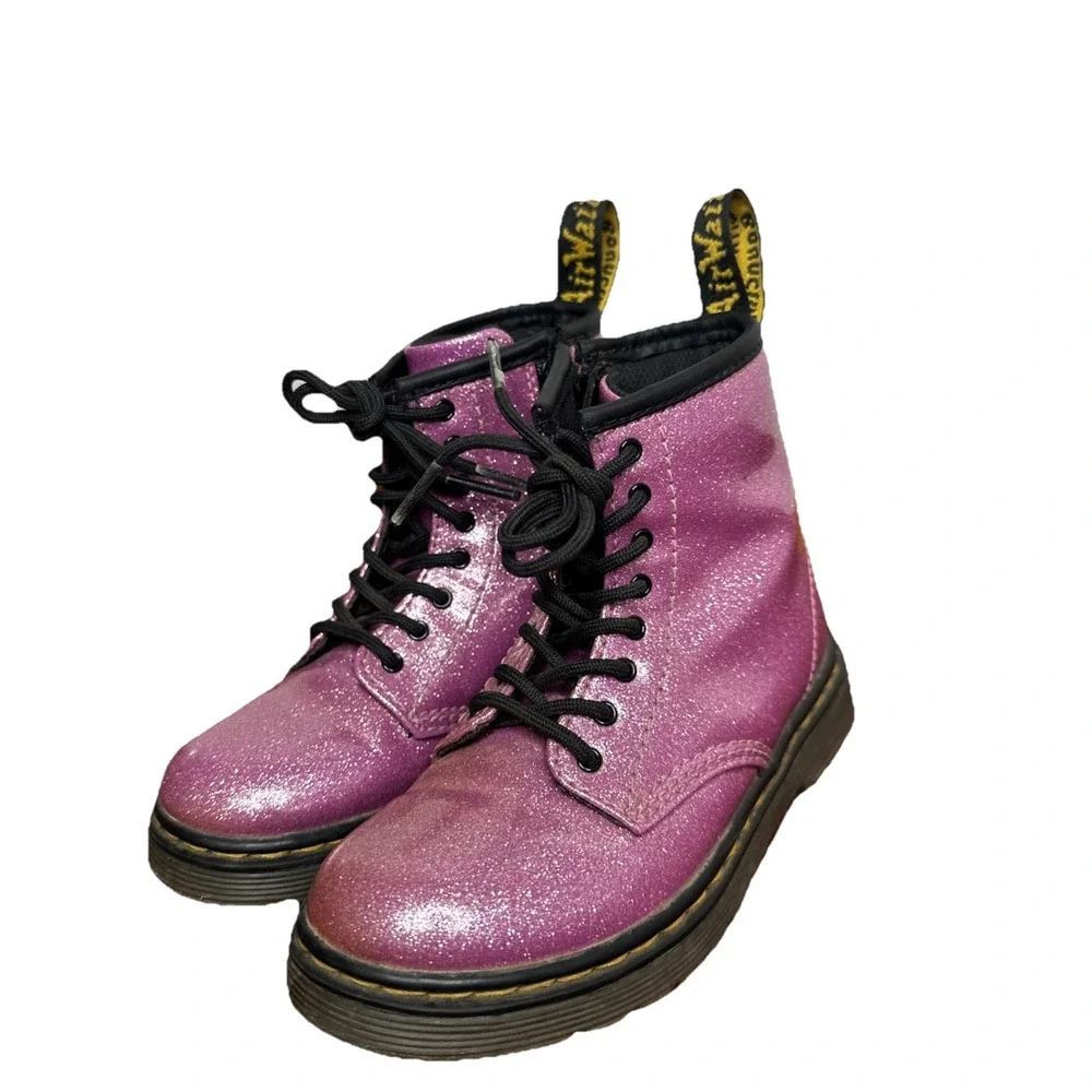 Dr Martens 1460 Glitter T Pink Lace-Up/Zip-Up‎ Boots  Little Girls Youth Sz 10C